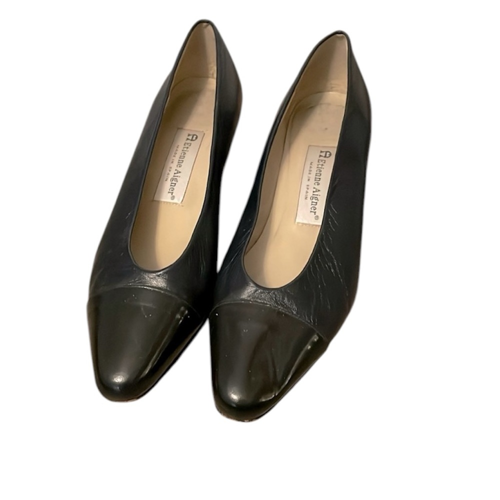 Aetienne Aigner Black And Navy Blue Kitten Heels